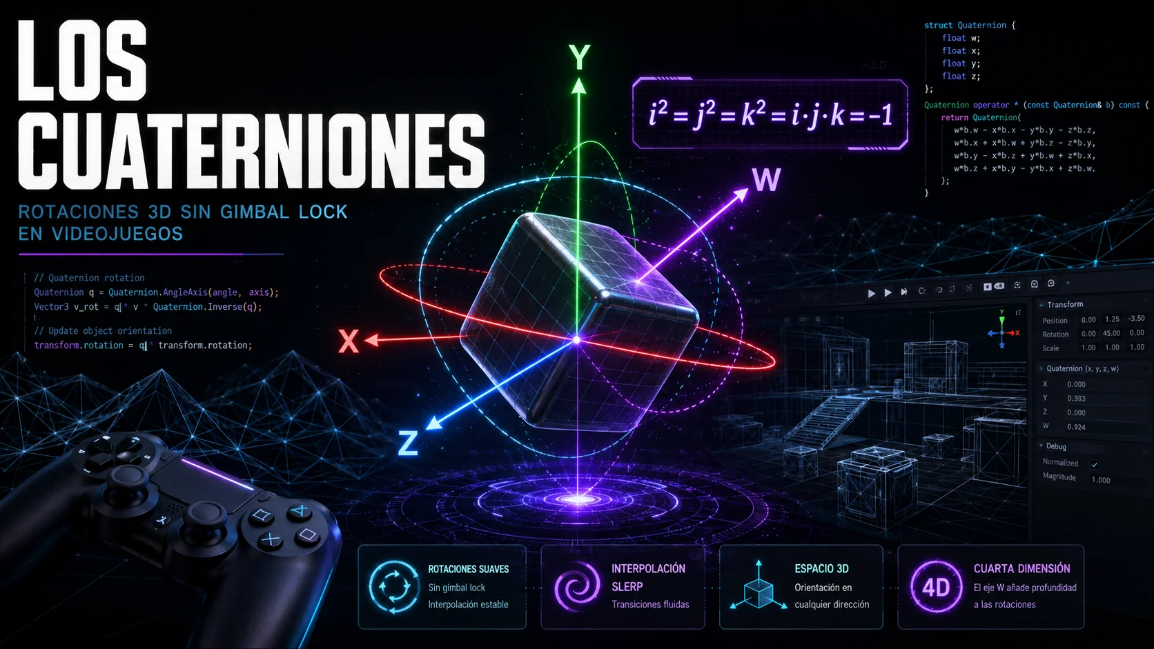 Los Cuaterniones: Las matemáticas de cuatro dimensiones que hacen girar los videojuegos
